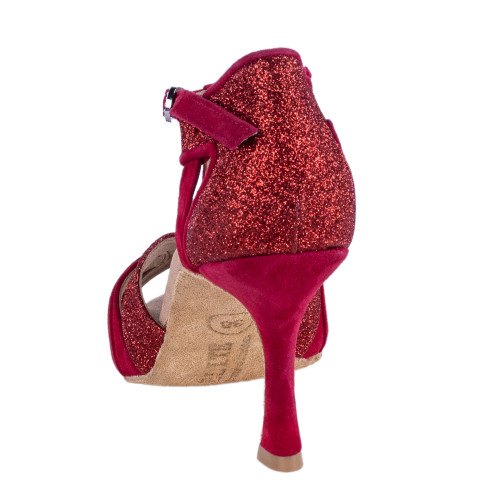 Rummos Ladies Latin Dance Shoes Elite Martina 028/135 - Material: Nubuck/Glitter - Colour: Red - Width: Normal - Heel: 70R Flare - Size: EUR 38