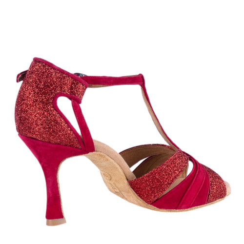 Rummos Ladies Latin Dance Shoes Elite Martina 028/135 - Material: Nubuck/Glitter - Colour: Red - Width: Normal - Heel: 70R Flare - Size: EUR 38