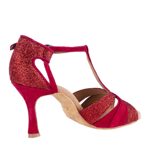 Rummos Damen Tanzschuhe Elite Martina 028/135 - Material: Nubuck/Glitzer - Farbe: Rot - Weite: Normal - Absatz: 70R Flare - Größe: EUR 38