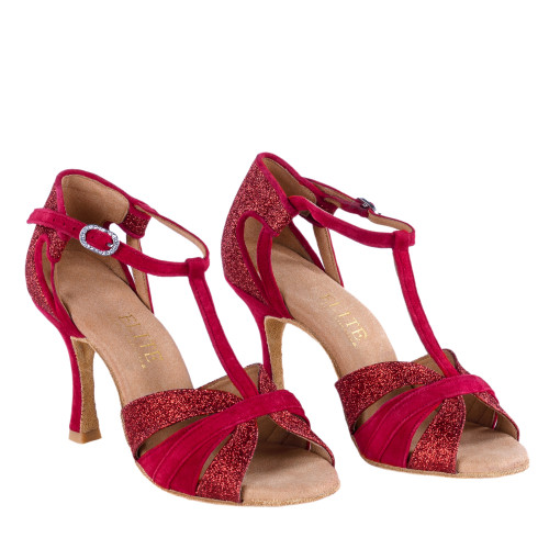 Rummos Mulheres Latino Sapatos de dança Elite Martina 028/135 - Material: Nubuck/Glitter - Cor: Vermelha - Largura: Normal - Salto: 70R Flare - Tamanho: EUR 38