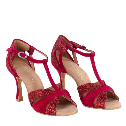 Rummos Dames Latin Dansschoenen Elite Martina 028/135 - Materiaal: Nubuck/Glitter - Kleur: Rood - Bredee: Normal - Hak: 70R Flare - Grootte: EUR 38