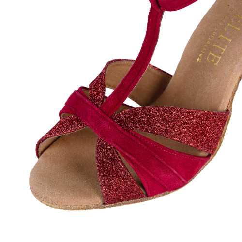 Rummos Dames Latin Dansschoenen Elite Martina 028/135 - Materiaal: Nubuck/Glitter - Kleur: Rood - Bredee: Normal - Hak: 70R Flare - Grootte: EUR 38