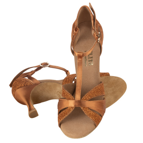 Rummos Femmes Latine Chaussures de Danse Elite Martina 048/138 - Matériel: Satin/Glitter - Couleur: Dark Tan - Forme: Normal - Talon: 60R Flare - Pointure: EUR 36