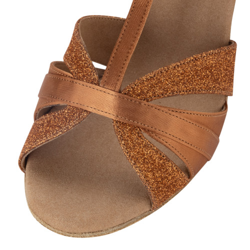 Rummos Dames Latin Dansschoenen Elite Martina 048/138 - Materiaal: Satijn/Glitter - Kleur: Dark Tan - Bredee: Normal - Hak: 60R Flare - Grootte: EUR 36