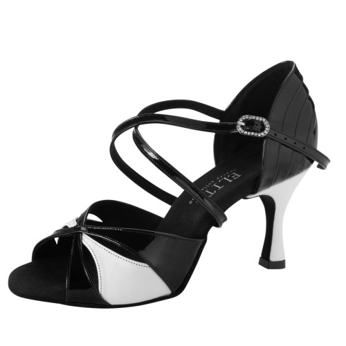 Rummos Ladies Latin Dance Shoes Elite Paloma - Material: Leather/Patent Leather - Colour: Black/White - Width: Normal - Heel: 60R Flare - Size: EUR 38.5