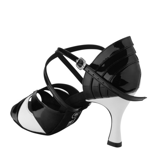 Rummos Ladies Latin Dance Shoes Elite Paloma - Material: Leather/Patent Leather - Colour: Black/White - Width: Normal - Heel: 60R Flare - Size: EUR 36