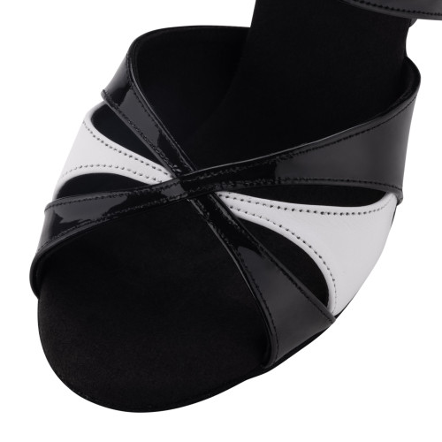 Rummos Ladies Latin Dance Shoes Elite Paloma - Material: Leather/Patent Leather - Colour: Black/White - Width: Normal - Heel: 60R Flare - Size: EUR 38.5