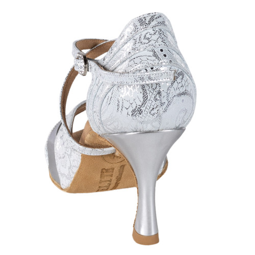 Rummos Ladies Latin Dance Shoes Elite Paloma - Material: Leather - Colour: White/Silver - Width: Normal - Heel: 60R Flare - Size: EUR 40.5