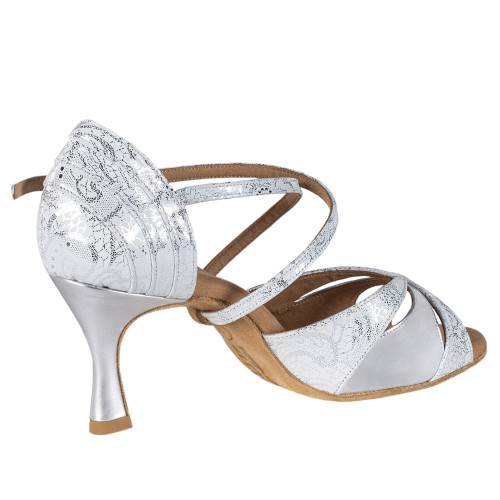 Rummos Ladies Latin Dance Shoes Elite Paloma - Material: Leather - Colour: White/Silver - Width: Normal - Heel: 60R Flare - Size: EUR 36