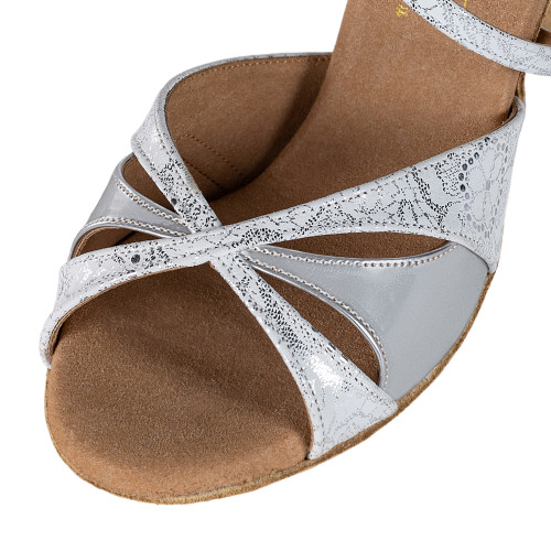 Rummos Mujeres Latino Zapatos de Baile Elite Paloma - Material: Cuero - Color: Blanco/Plateado - Anchura: Normal - Tacón: 60R Flare - Talla: EUR 40.5