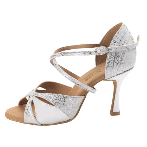 Rummos Ladies Latin Dance Shoes Elite Paloma - Material: Leather - Colour: White/Silver - Width: Normal - Heel: 70R Flare - Size: EUR 38.5