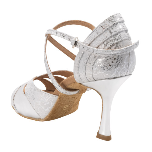 Rummos Ladies Latin Dance Shoes Elite Paloma - Material: Leather - Colour: White/Silver - Width: Normal - Heel: 70R Flare - Size: EUR 38.5