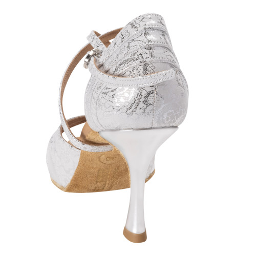 Rummos Ladies Latin Dance Shoes Elite Paloma - Material: Leather - Colour: White/Silver - Width: Normal - Heel: 70R Flare - Size: EUR 38.5