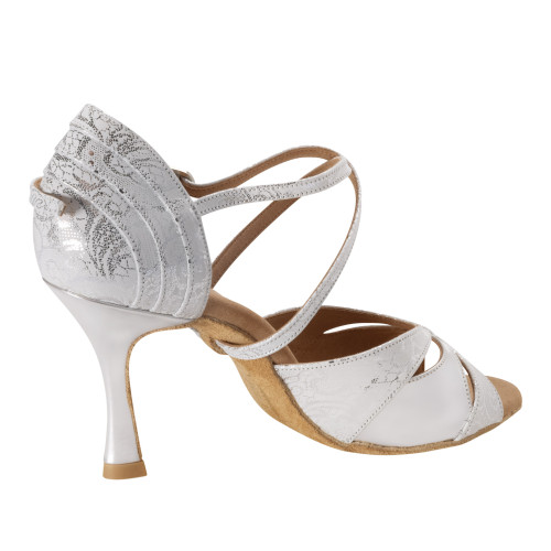 Rummos Mujeres Latino Zapatos de Baile Elite Paloma - Material: Cuero - Color: Blanco/Plateado - Anchura: Normal - Tacón: 70R Flare - Talla: EUR 38.5