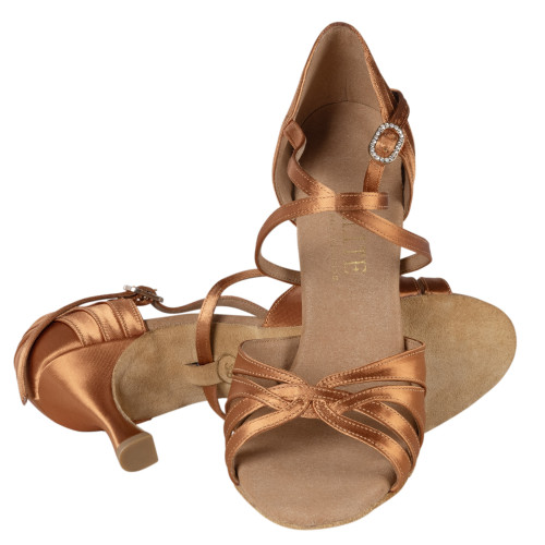 Rummos Damen Tanzschuhe Elite Paris 048 - Obermaterial: Satin - Farbe: Dark Tan - Weite: Normal - Absatz: 60R Flare - Größe: EUR 40,5