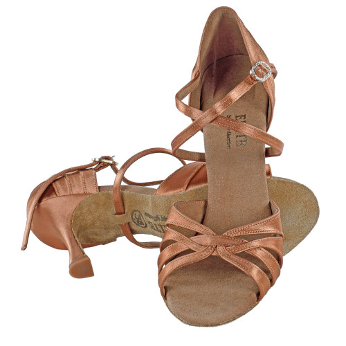Rummos Ladies Latin Dance Shoes Elite Paris 048 - Material: Satin - Colour: Dark Tan - Width: Normal - Heel: 70R Flare - Size: EUR 40