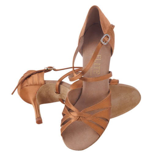 Rummos Ladies Latin Dance Shoes Elite Paris 048 - Material: Satin - Colour: Dark Tan - Width: Normal - Heel: 80E Stiletto - Size: EUR 38