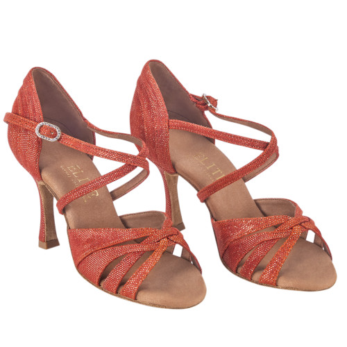 Rummos Mulheres Sapatos de dança Elite Paris 548 - Pele Dark Tan Shiny - 7 cm