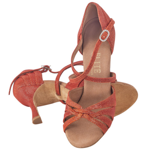 Rummos Mulheres Sapatos de dança Elite Paris 548 - Pele Dark Tan Shiny - 7 cm