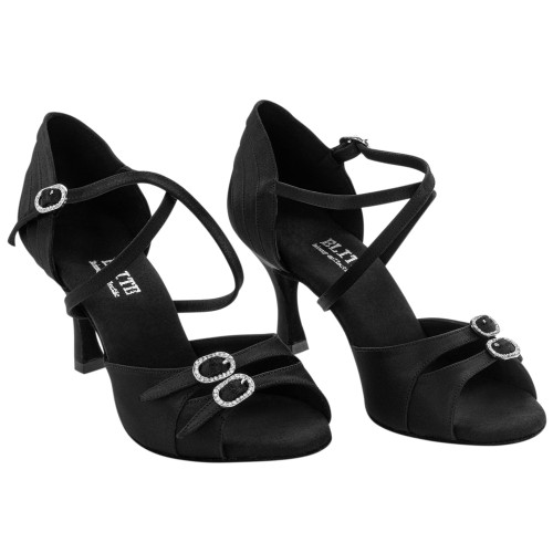 Rummos Ladies Latin Dance Shoes Elite Diana 041 with Rhinestones-Buckle - Material: Satin Black - Width: Normal - Heel: 60R Flare - Size: EUR 40.5