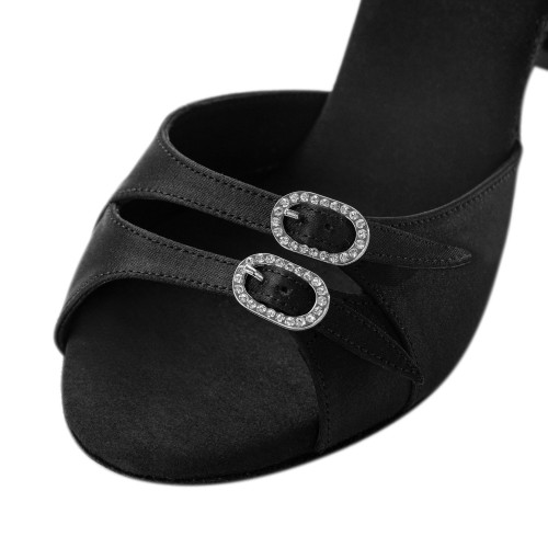 Rummos Ladies Latin Dance Shoes Elite Diana 041 with Rhinestones-Buckle - Material: Satin Black - Width: Normal - Heel: 60R Flare - Size: EUR 39
