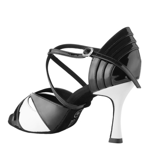 Rummos Ladies Latin Dance Shoes Elite Paloma - Material: Leather/Patent Leather - Colour: Black/White - Width: Normal - Heel: 70R Flare - Size: EUR 39