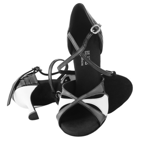 Rummos Ladies Latin Dance Shoes Elite Paloma - Material: Leather/Patent Leather - Colour: Black/White - Width: Normal - Heel: 70R Flare - Size: EUR 39