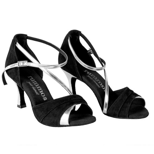 Rummos Donne Scarpe da Ballo R304 - Nubuck/Pelle Nero/Argento - 6 cm