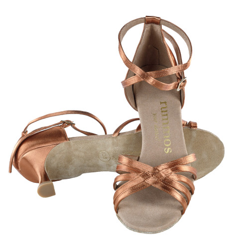 Rummos Mulheres Sapatos de Dança R332 - Cetim Dark Tan - 5 cm