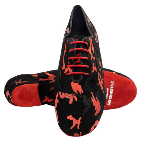 Rummos Mujeres Zapatos de Práctica R377 - Cuero/Nobuk Negro/Rojo - 4,5 cm