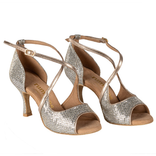 Rummos Dames Dansschoenen R545 - Leer/GlitterLux Platin - 6 cm