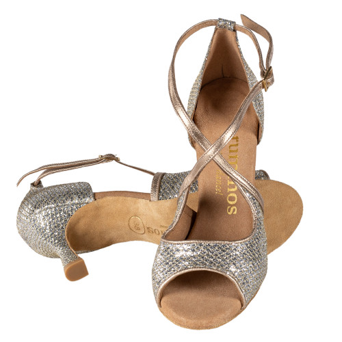 Rummos Femmes Chaussures de Danse R545 - Cuir/GlitterLux Platine - Normal - 60R Flare - EUR 38