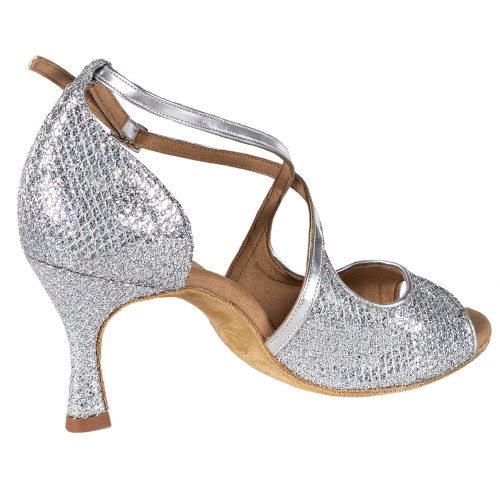 Rummos Damen Tanzschuhe R545 - Leder/GlitterLux Silber - Normal - 60R Flare - EUR 38