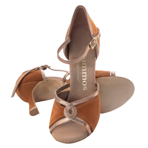 Rummos Mulheres Sapatos de Dança R550 - Nubuck/Pele Marrom/Ouro - 6 cm