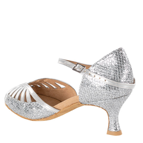 Rummos Damen Tanzschuhe Stella - Leder/GlitzerLux Silber - 5 cm