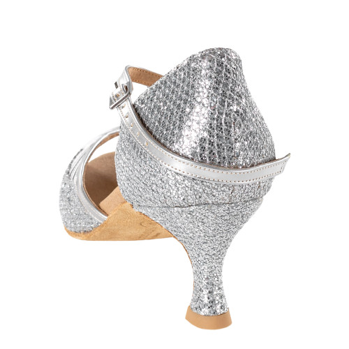 Rummos Damen Tanzschuhe Stella - Leder/GlitzerLux Silber - 5 cm