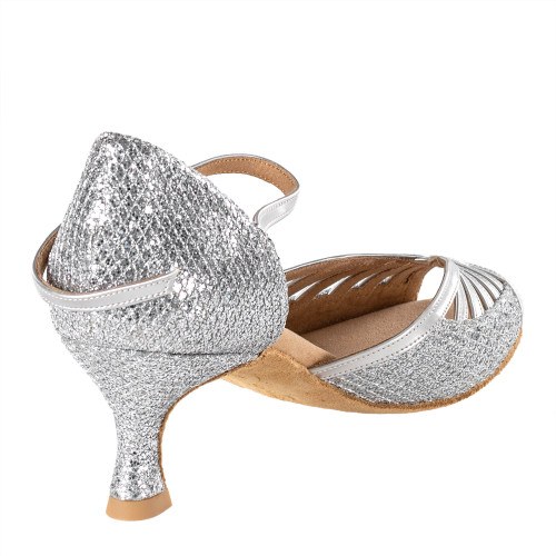 Rummos Damen Tanzschuhe Stella - Leder/GlitzerLux Silber - 5 cm