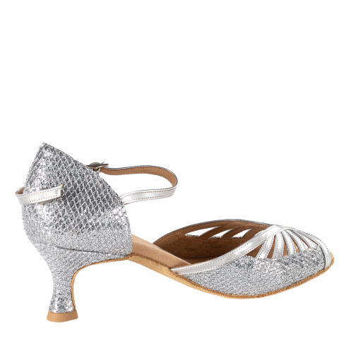 Rummos Damen Tanzschuhe Stella - Leder/GlitzerLux Silber - 5 cm