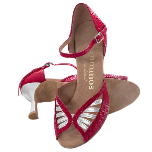 Rummos Femmes Chaussures de Danse Stella - Cuir Rouge/Argent - Normal - 70R Flare - EUR 38