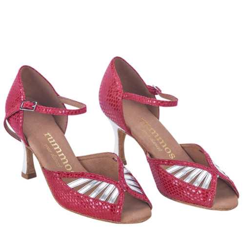 Rummos Damen Tanzschuhe Stella - Leder Rot/Silber - 6 cm