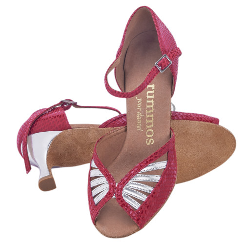 Rummos Damen Tanzschuhe Stella - Leder Rot/Silber - 6 cm