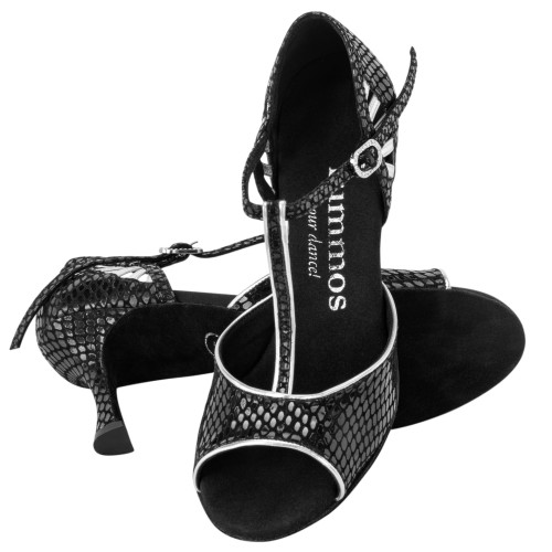 Rummos Mulheres Sapatos de Dança Valentina - Pele Preto/Prata - 7 cm