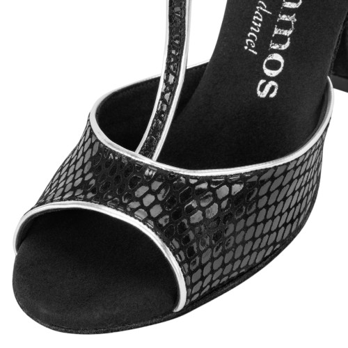 Rummos Mulheres Sapatos de Dança Valentina - Pele Preto/Prata - 7 cm