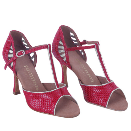 Rummos Dames Dansschoenen Valentina - Leer Rood/Zilver - Medium (Normaal) - 70R Flare - EUR 38