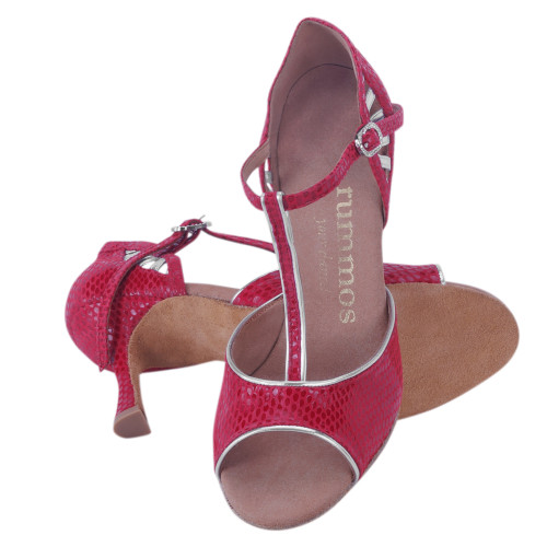 Rummos Femmes Chaussures de Danse Valentina - Cuir Rouge/Argent - Normal - 70R Flare - EUR 38