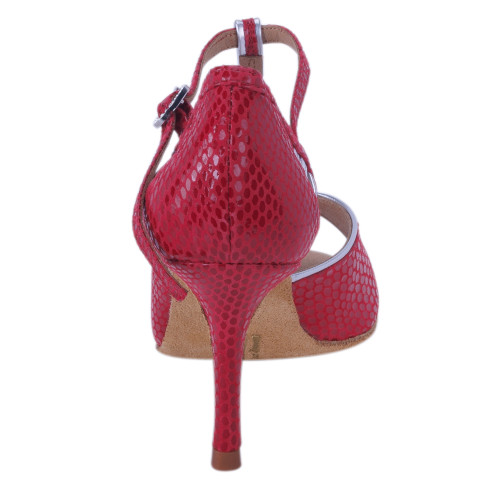 Rummos Damen Tanzschuhe Valentina - Leder Rot/Silber - 8 cm