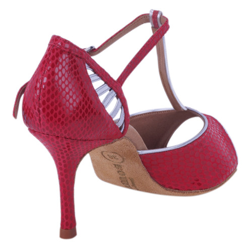 Rummos Dames Dansschoenen Valentina - Leer Rood/Zilver - 8 cm