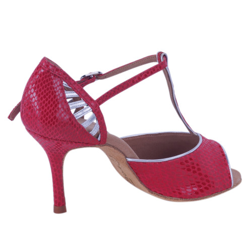 Rummos Damen Tanzschuhe Valentina - Leder Rot/Silber - 8 cm