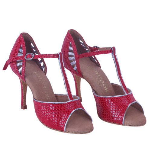 Rummos Mulheres Sapatos de Dança Valentina - Pele Vermelho/Prata - 8 cm