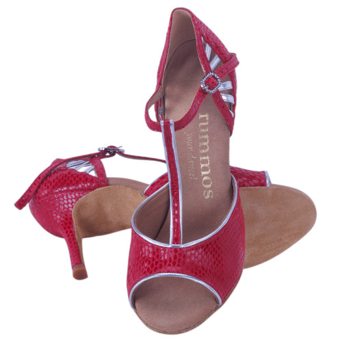 Rummos Mujeres Zapatos de Baile Valentina - Cuero Rojo/Plateado - 8 cm